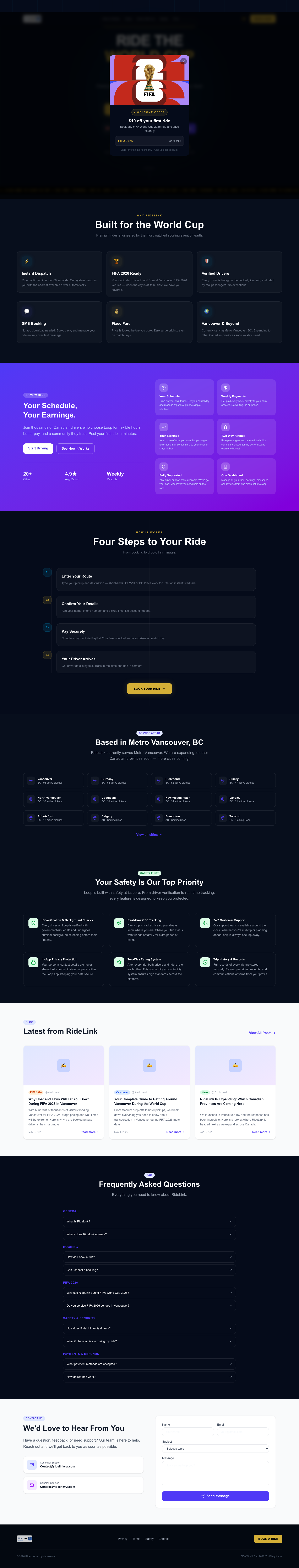 Screenshot of the RideLink website
